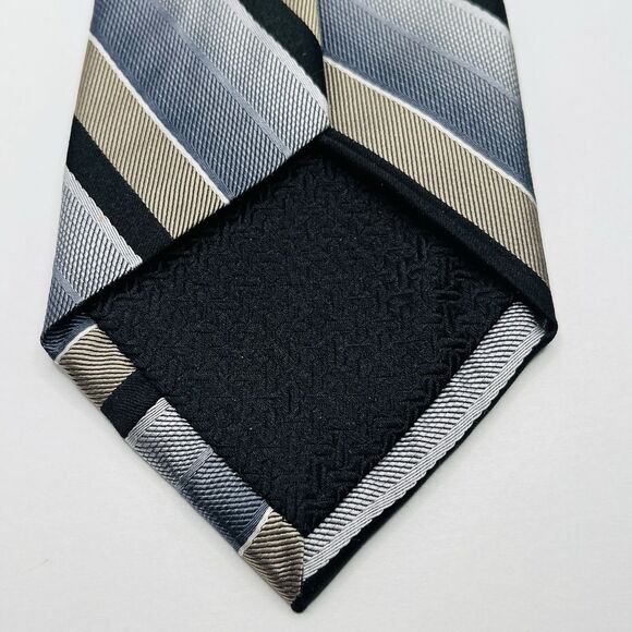 JHANE BARNES MENS TIE GRAY WITH TAN AND BLACK STRIPES 3 X 64 - Picture 6 of 9